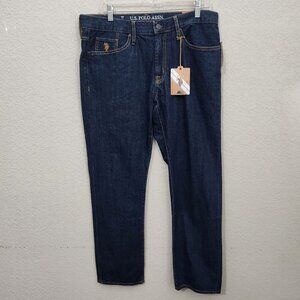 U.S. Polo Assn. Mens Straight Fit Denim Jeans 34x30 Dark Wash Cotton Casual Wear